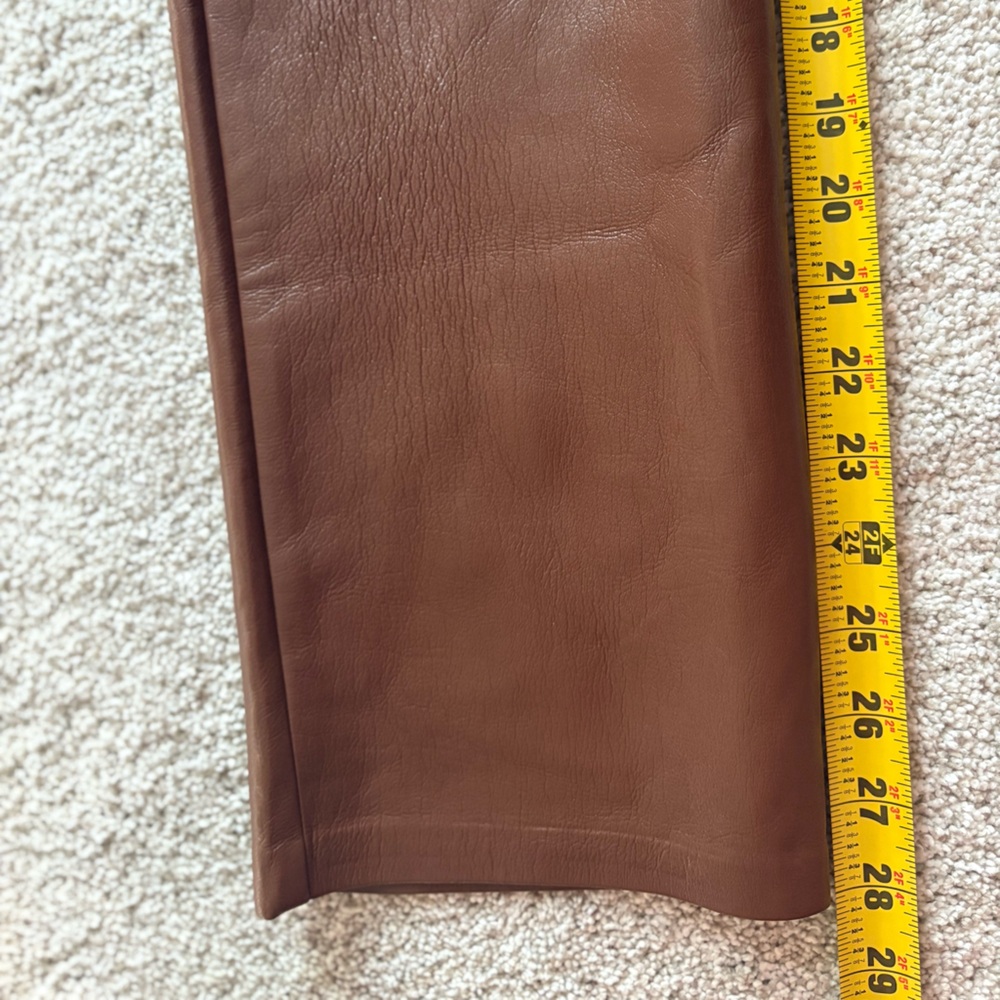 WILFRED x ARITZIA The Melina Pant High Waisted Vegan Leather Cognac Brown - Picture 7 of 8